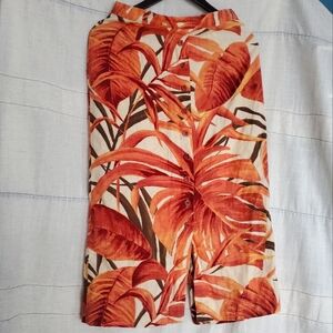 Vintage Conrad C Tropical Leaf Print Maxi Skirt 100%‎ Linen SZ:8